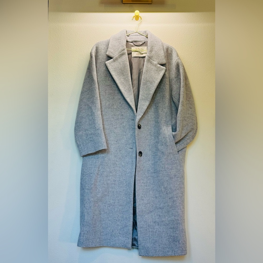 Aritzia Light Gray Wool Blend Long Trench Coat